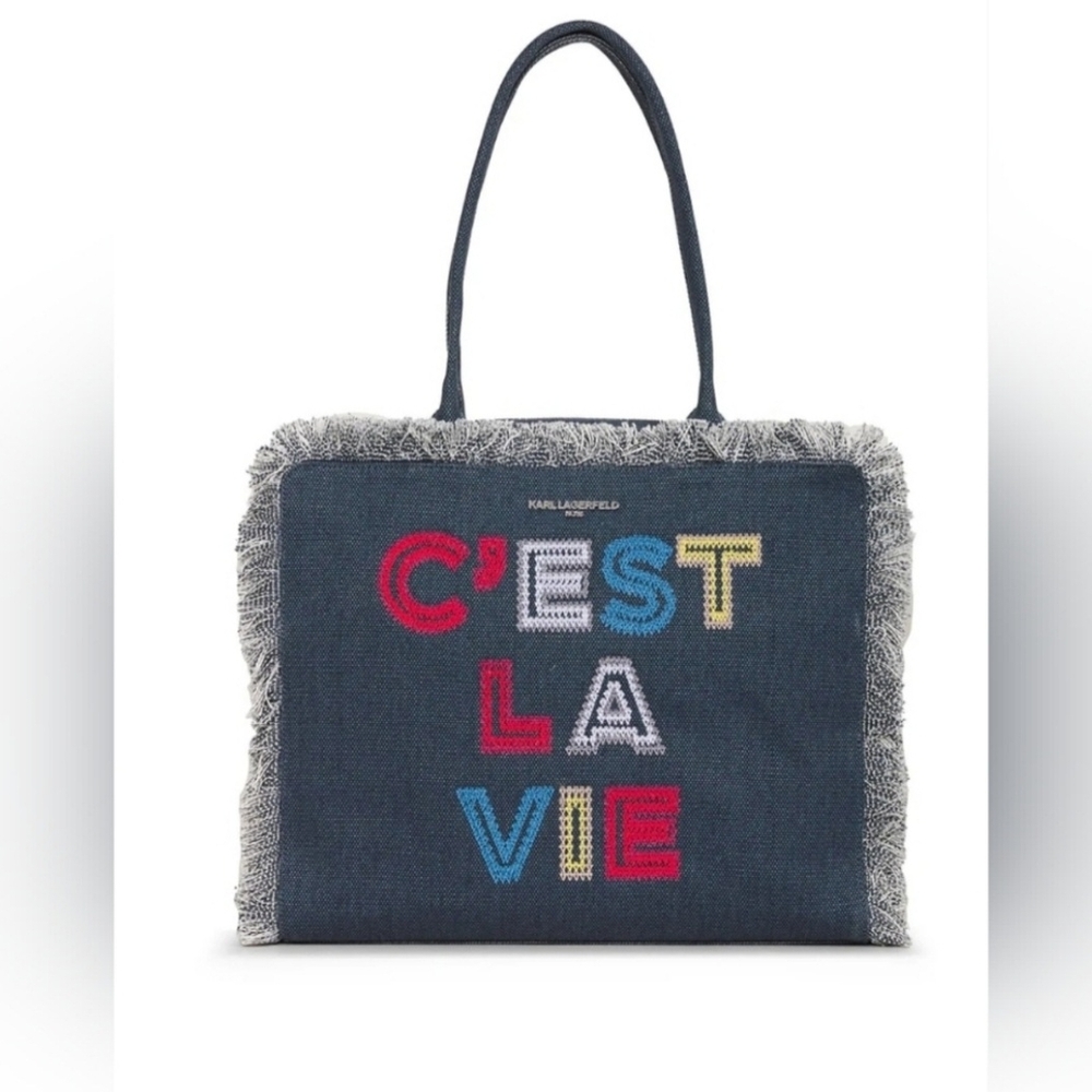 Karl Lagerfeld Blue and Red Tote Bag with Playful Design
